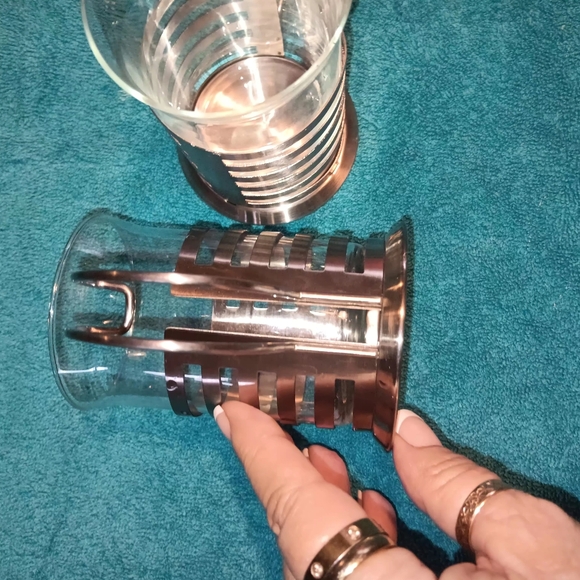 L'Agentiere Mid Century Modern Stainless Steel And Glass Coffee Cup Set - Picture 4 of 5